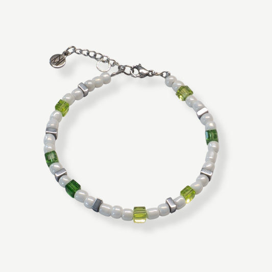 Armband 4mm Beads in Weiß Grün