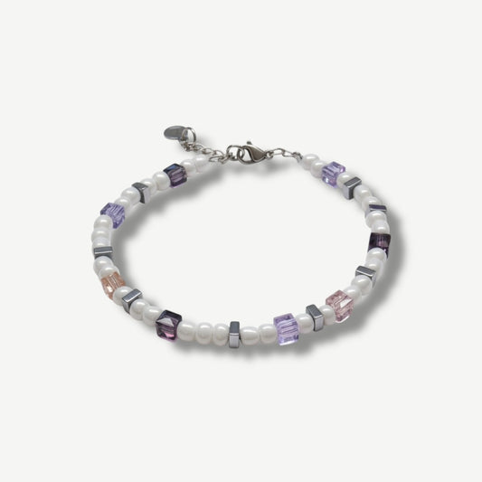 Armband 4mm Beads in Weiß Lila Rosa Würfeln
