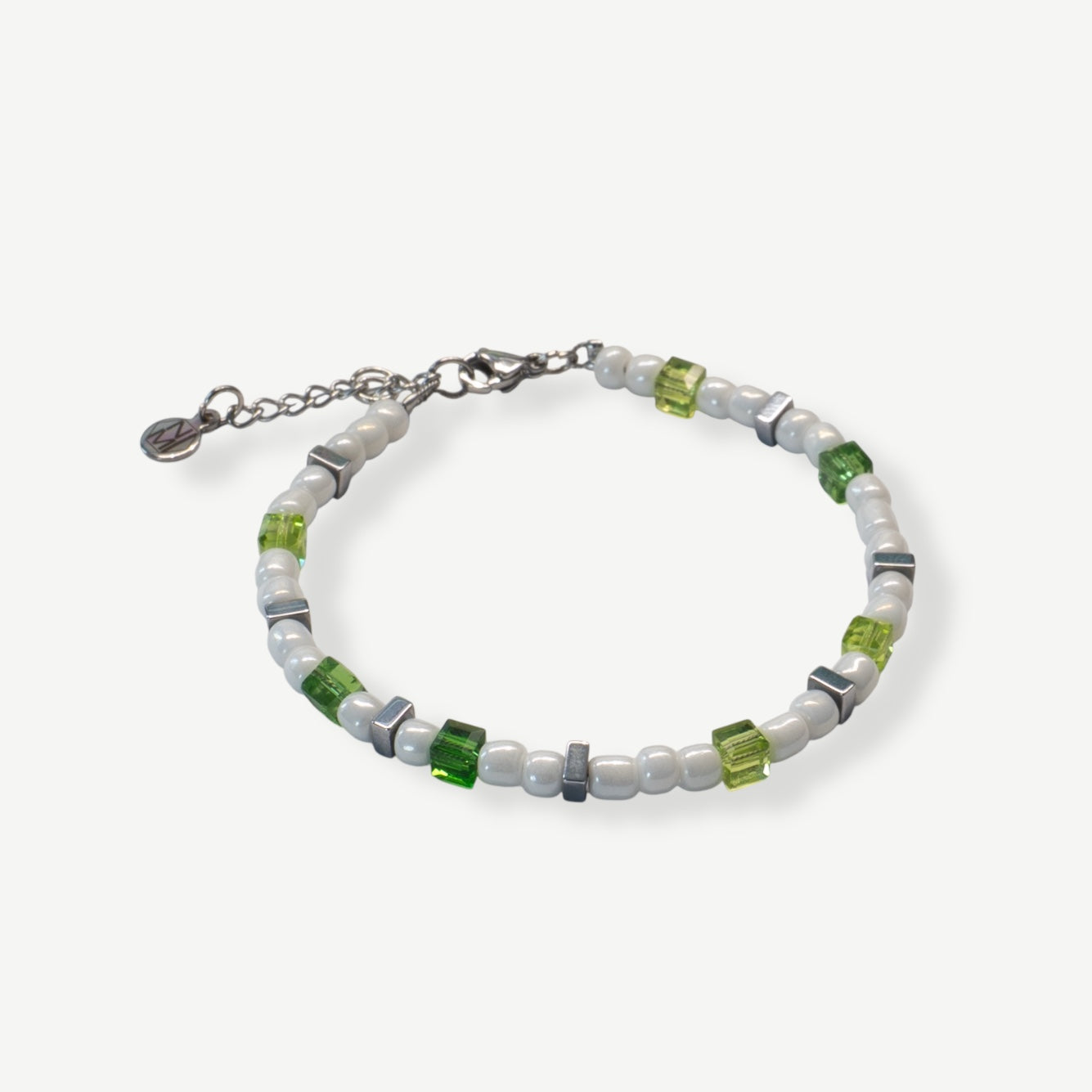 Armband 4mm Beads in Weiß Grün