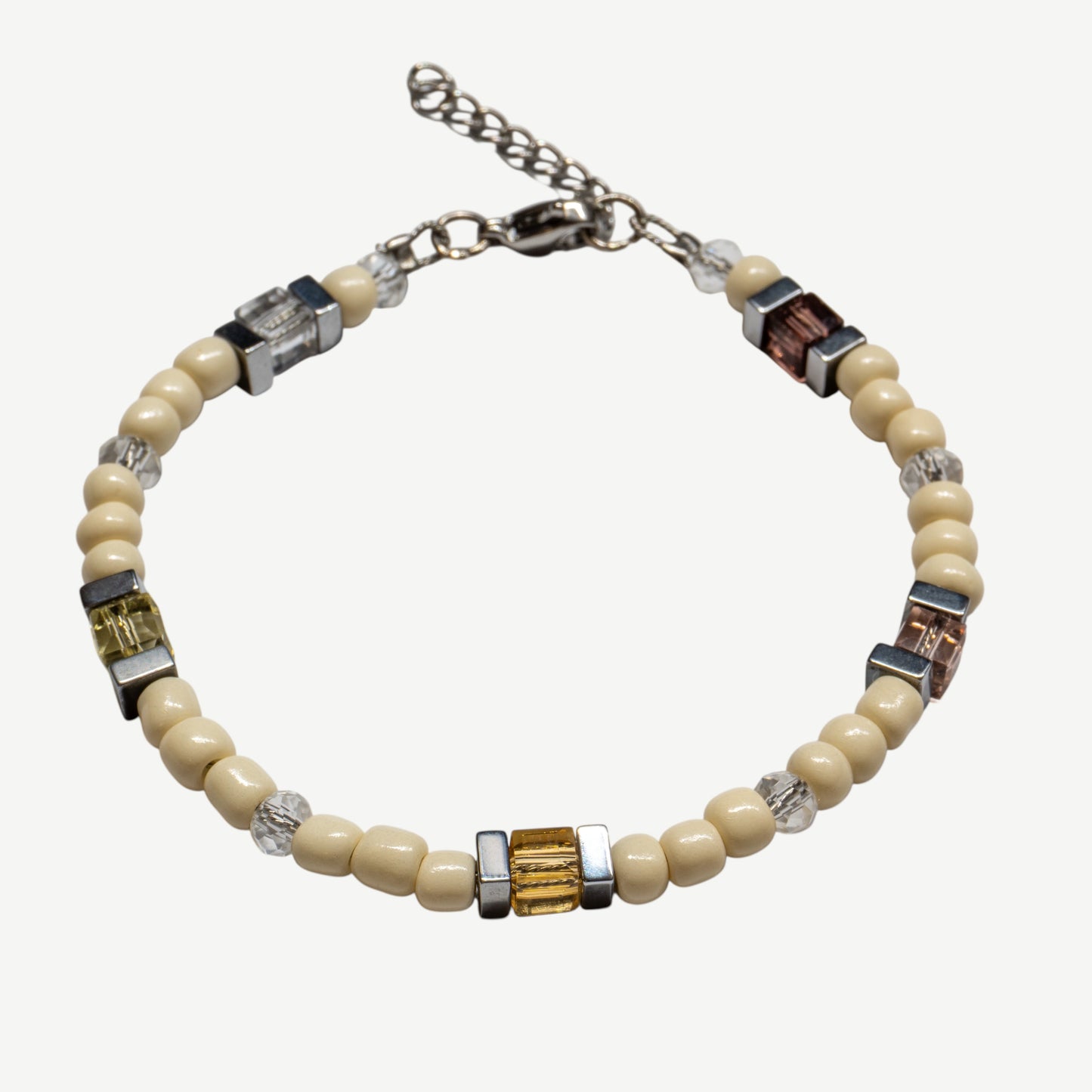 Armband 4mm Beads in Creme Glaskristallwürfeln in Champagner und Rosétönen