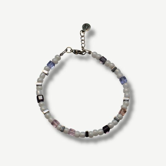 Armband 4mm Beads in Weiß Lila Rosa Würfeln